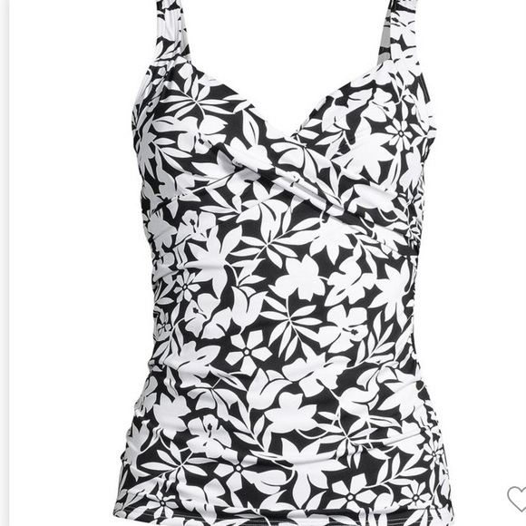 Lands’ End Chlorine Resistant V-Neck Wireless Tankini Top Black Havana Floral - Picture 9 of 10